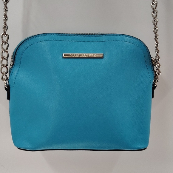 Steve Madden Teal Blue Zip Top Partial Chain Strap Crossbody Bag - Picture 1 of 9